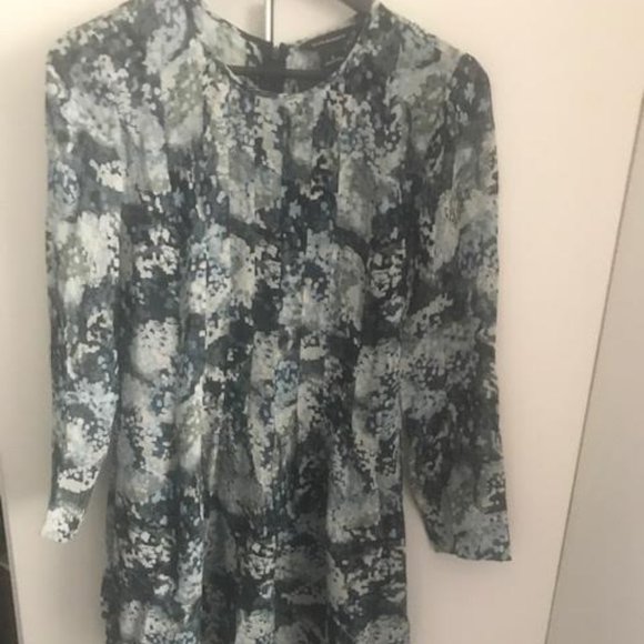 Blue/Green Watercolour Silk Minidress - Picture 1 of 3